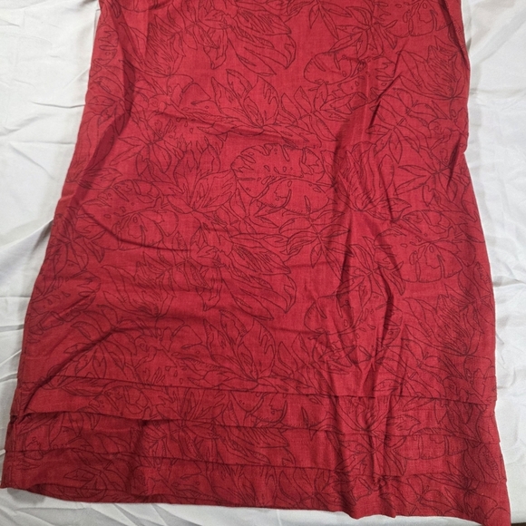 Nicole Miller Red V-Neck Flutter Sleeve Knee-Length Linen Dress - Picture 6 of 8